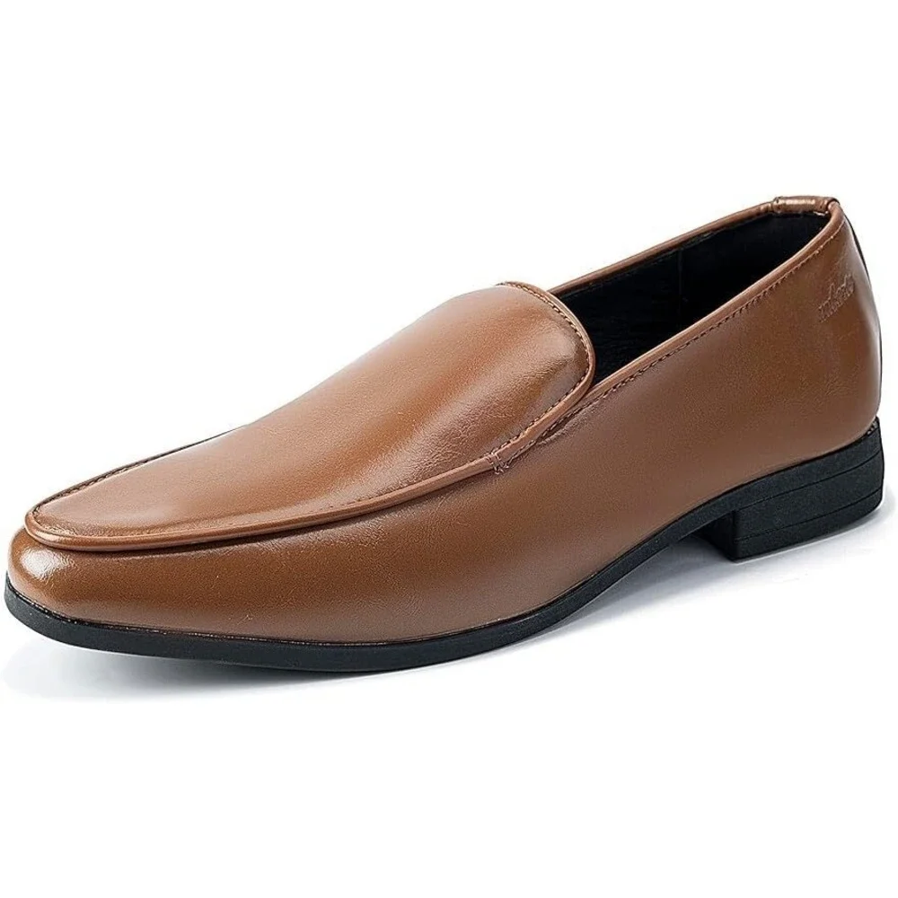 Uubaris Men's Leather Loafer Slip On Dress Shoes - Brown - Size 10